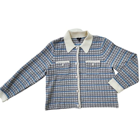 Chanel-Inspired Plaid Cardigan Coatigan XL | Pearl & Chain Trim Quiet Luxury - Picture 4 of 11